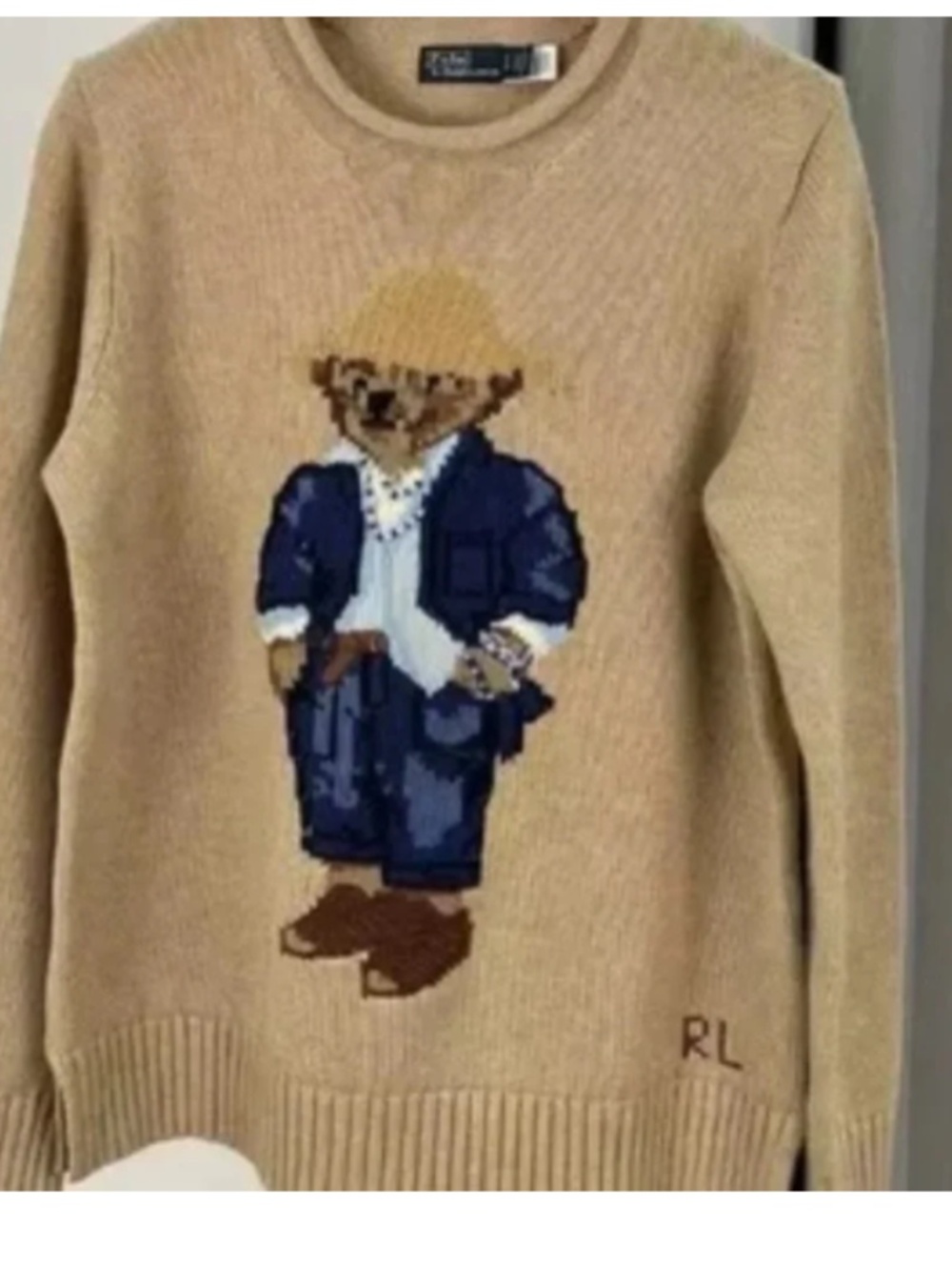 NWOT Polo Ralph Lauren Bear Rolled Neck Tan Cotton Sweater Size US XL - Picture 12 of 12